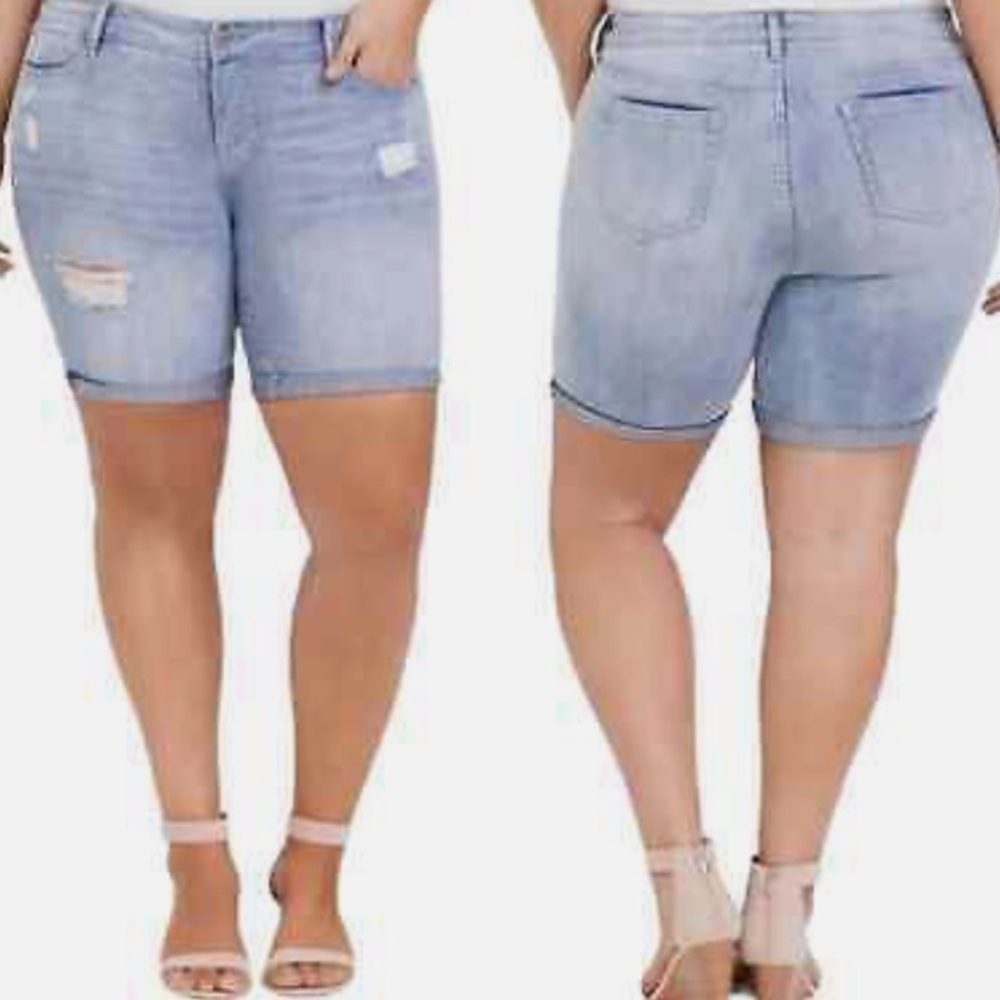 Torrid Denim Light Wash Distressed Bermuda Shorts